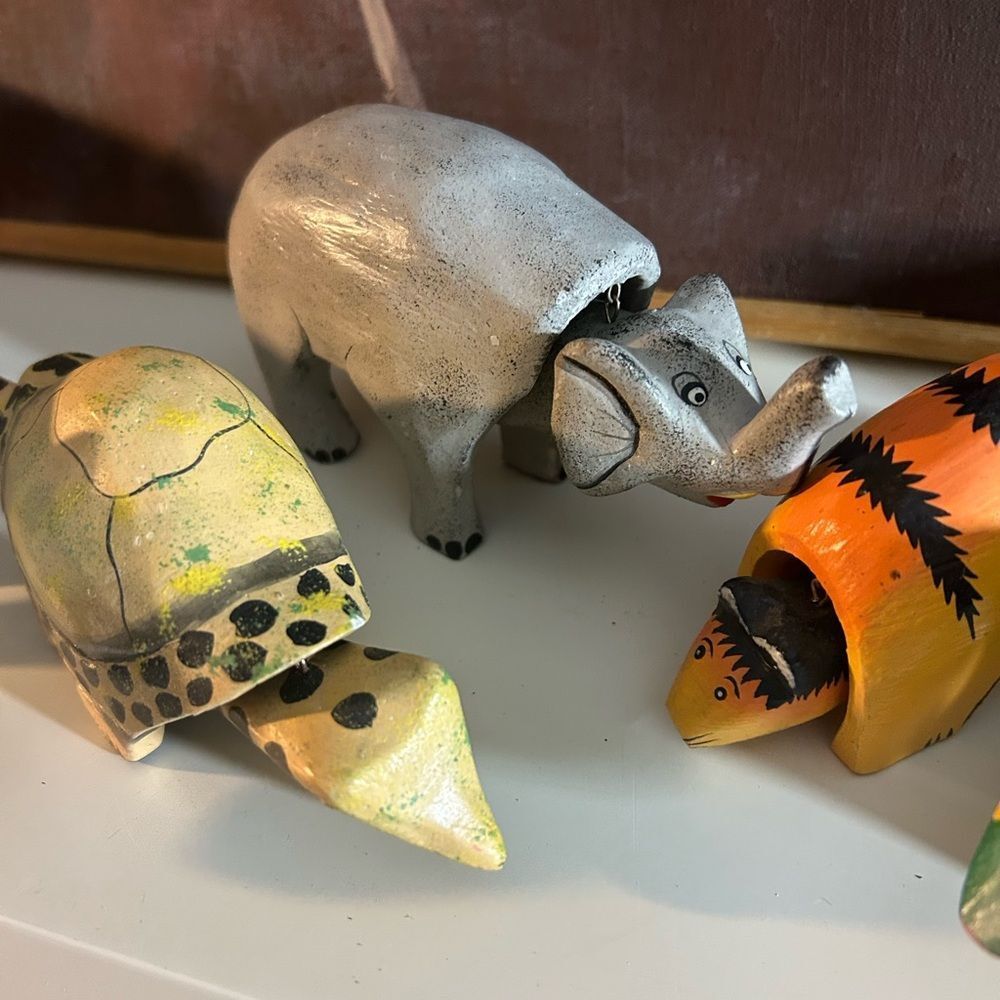 5 Handmade Oaxacan Wood Folk Art Bobble Heads Reptile Elephant Zebra - Picture 6 of 15